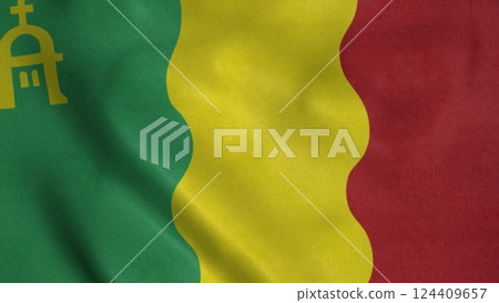 Loiza flag, city of Puerto Rico, waving in wind. Realistic flag background. 3d illustration Loiza flag, city of Puerto Rico, waving in wind. Realistic flag background. 3d illustration 124409657