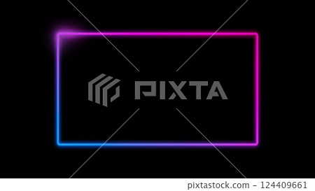 Neon glowing frame background. Futuristic light effect isolated on black. 3d illustration 124409661