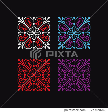 A set of lace square frames in art deco style, geometric Vintage tile patterns A set of lace square frames in art deco style, geometric Vintage tile patterns 124409682