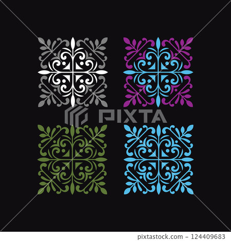 A set of lace square frames in art deco style, geometric Vintage tile patterns 124409683