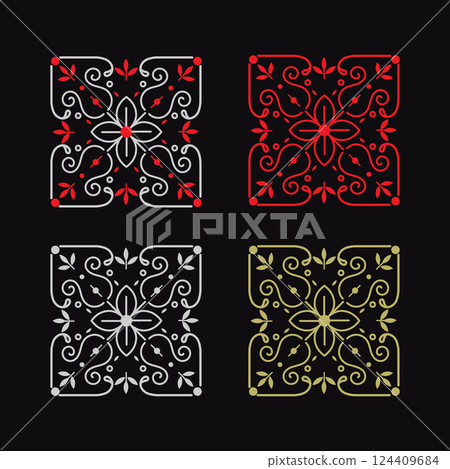 A set of lace square frames in art deco style, geometric Vintage tile patterns A set of lace square frames in art deco style, geometric Vintage tile patterns 124409684