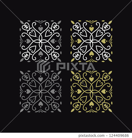 A set of lace square frames in art deco style, geometric Vintage tile patterns 124409686