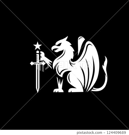 heraldic griffin with sword vector illustration heraldic griffin with sword vector illustration 124409689