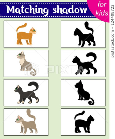 Brainteaser for kids. Educational cards. Cute kittens. Find the correct shadow. Activity for preschoolers and toddlers. Brainteaser for kids. Educational cards. Cute kittens. Find the correct shadow. Activity for preschoolers and toddlers. 124409722