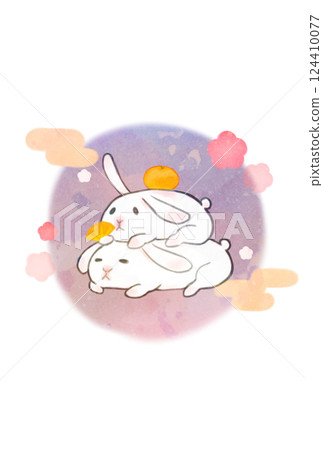 A cute rabbit lying down like a kagami mochi 124410077