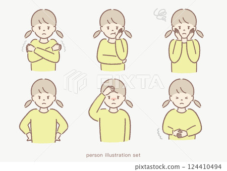 Unwell girl illustration set Unwell girl illustration set 124410494