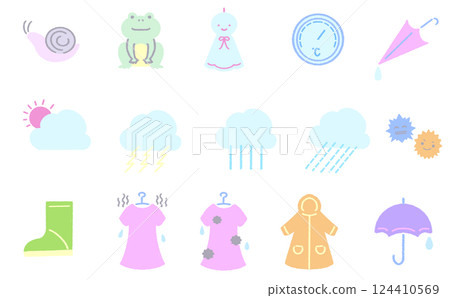 Rainy season cute icon set, cute, pastel colors 124410569