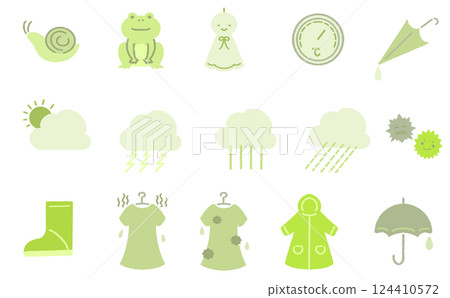 Cute rainy season icon set green Cute rainy season icon set green 124410572