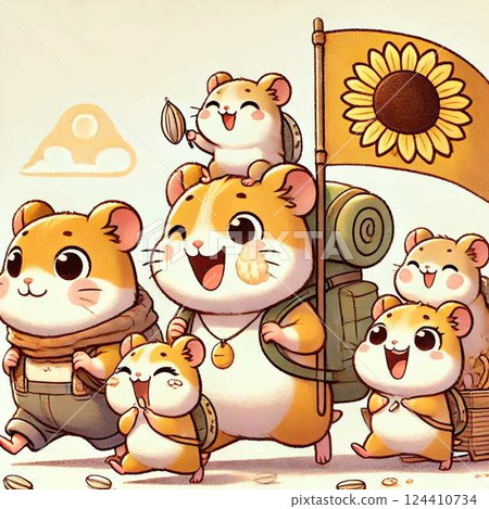 Hamster parent and child about to go out? Travel? Trip? 124410734