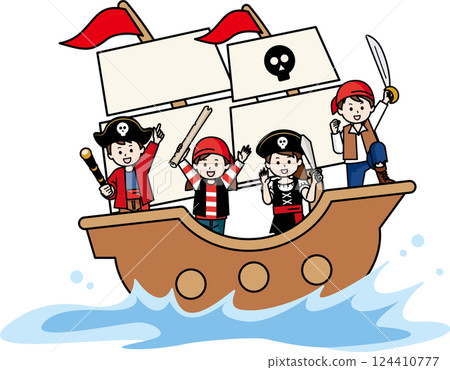 Pirate kids sailing on a sailing ship 124410777