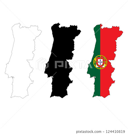 Map Portugal. Portugal Map Outline. Portugal vector map with the flag inside. 124410819