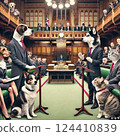Cat and dog in parliament meeting 124410839