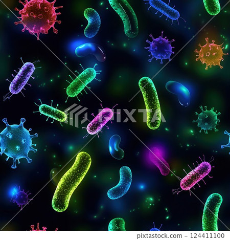 Colorful Microorganisms Pattern on Dark Background for Seamless Wallpaper Design 124411100