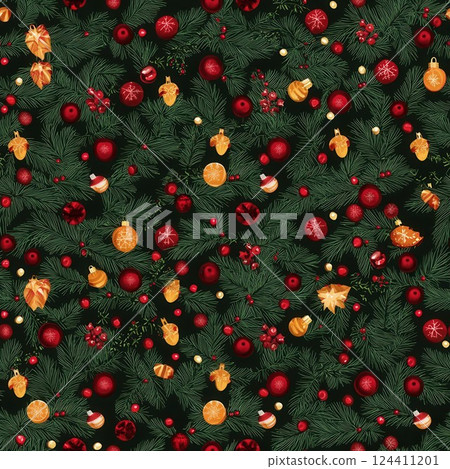 Festive Christmas Sweater Pattern with Ornaments and Greenery for Holiday Spirit 124411201