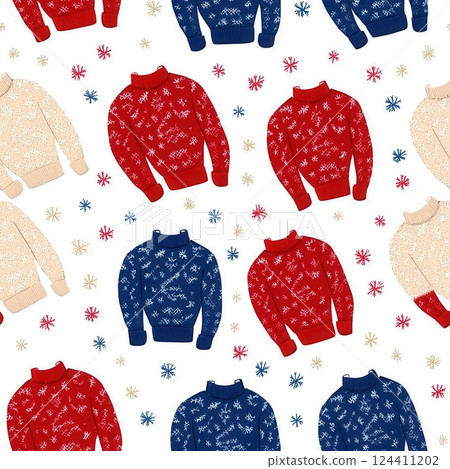 Festive Christmas Sweater Pattern Seamless Background for Holiday Decor 124411202