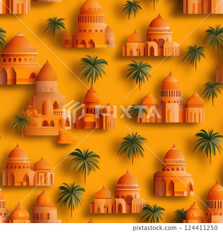Seamless Desert Mirage Pattern for Vibrant Background and Wallpaper Design 124411250
