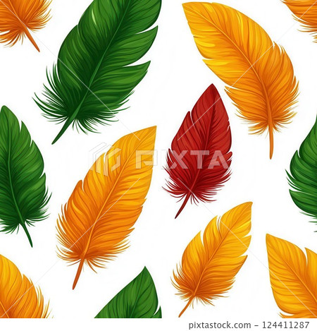 Vibrant Seamless Background with Colorful Feather Patterns for Wallpaper Design 124411287