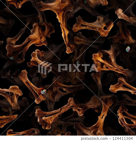 Seamless Pattern of Fossilized Dinosaur Bones in Dark Background Design 124411304
