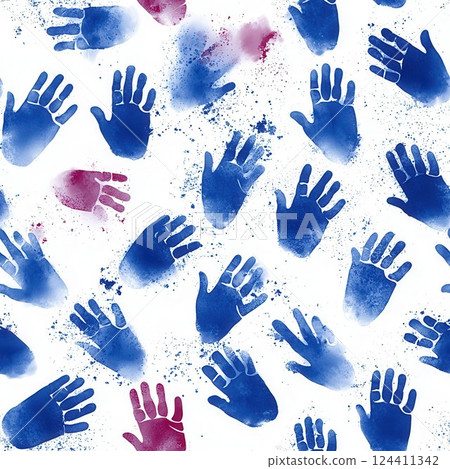 Colorful Handprint Pattern for Seamless Background or Wallpaper Design 124411342