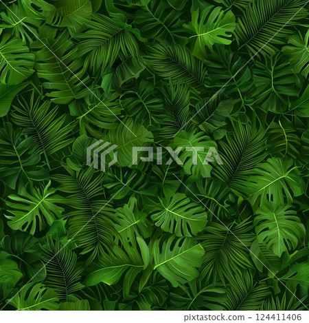 Lush Jungle Canopy Seamless Pattern for Background or Wallpaper Use 124411406