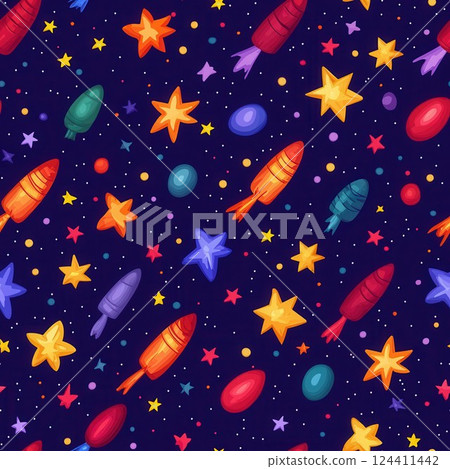 Colorful Meteor Shower Pattern Seamless Background for Creative Projects 124411442