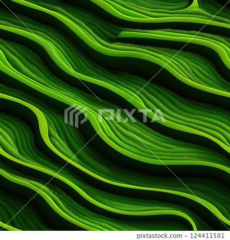 Seamless Pattern of Green Rice Field Terraces with Wavy Textures and Background 124411581