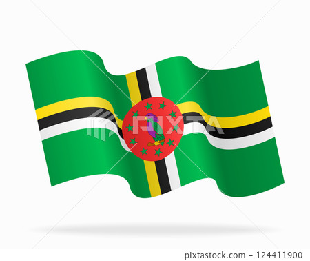 Dominica flag wavy background layout. Vector illustration. Dominica flag wavy background layout. Vector illustration. 124411900
