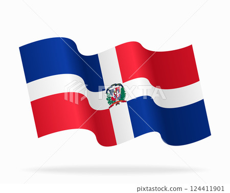 Dominican Republic flag wavy background layout. Vector illustration. 124411901