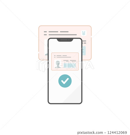 使用智慧型手機讀取個人編號卡以驗證身份的圖示（帶身份驗證和檢查） 124412069