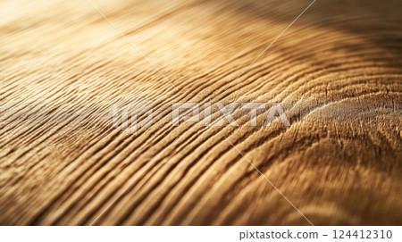 The beautiful natural grain of the wood is illuminated by the light. 124412310