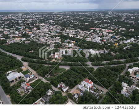 tulum aerial cityscape with drone yucatan mexico 124412526