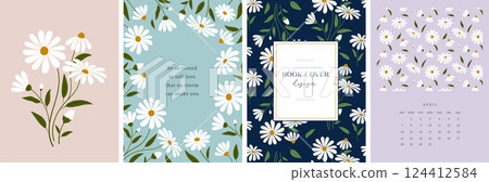 Floral patterned covers for notebook, calendar, journal or sketchbook. Botanical backgrounds and 124412584