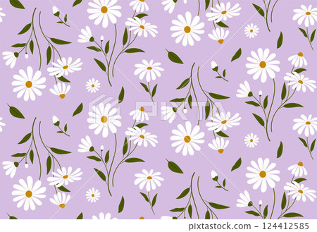 Seamless floral pattern with daisy flowers 124412585