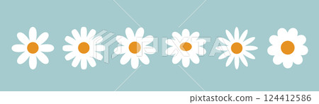 Collection of abstract daisy flowers. Vintage botanical floral icons in pastel colors. 124412586