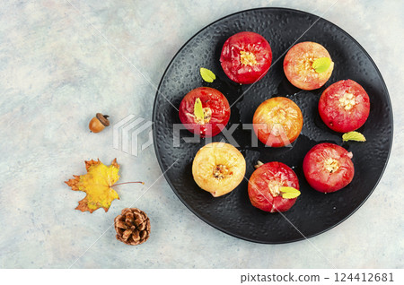 Caramelized baked apple dessert. Caramelized baked apple dessert. 124412681