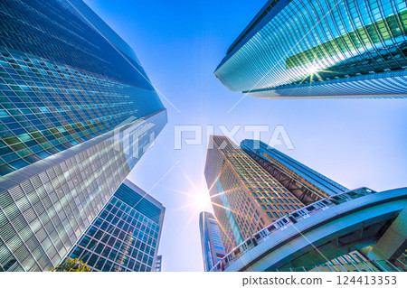 Tokyo cityscape in Japan: A new era begins. A glittering spring-like glow... Overlooking the Shiodome business district, etc. - March 21st 124413353