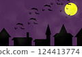A mysterious sky-blue Halloween town with bats and the moon 124413774