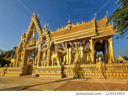 Golden-colored temple near Bangkok Golden-colored temple near Bangkok 124413953