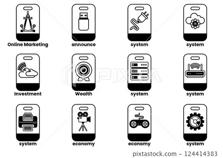 Set of illustrations in the concept of smartphones and things in line art style Set of illustrations in the concept of smartphones and things in line art style 124414383