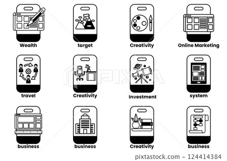 Set of illustrations in the concept of smartphones and things in line art style 124414384