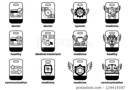Set of illustrations in the concept of smartphones and things in line art style Set of illustrations in the concept of smartphones and things in line art style 124414397
