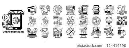 A series of images depicting various aspects of online marketing A series of images depicting various aspects of online marketing 124414398