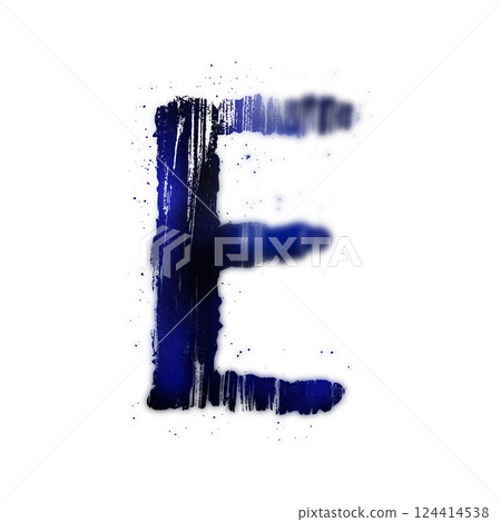 Blue blurred letter on wet paper. Vague effect font. 124414538