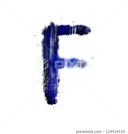 Blue blurred letter on wet paper. Vague effect font. 124414539