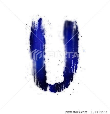 Blue blurred letter on wet paper. Vague effect font. Blue blurred letter on wet paper. Vague effect font. 124414554
