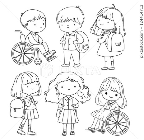 children, wheelchair, vector 124414712