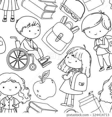 Seamless pattern of school boys and girls. cute doodle illustration. back to school 124414713