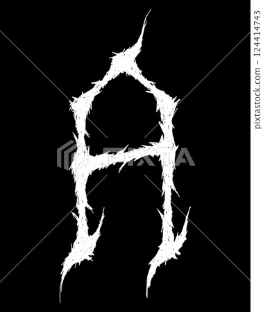 Metal music band font. White letter on black background. 124414743