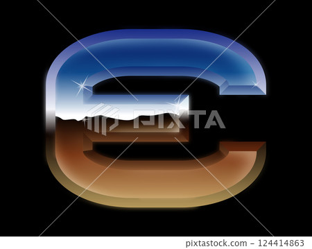 Decorative chrome letter in the dark. Glossy metal font. 124414863
