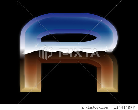 Decorative chrome letter in the dark. Glossy metal font. 124414877